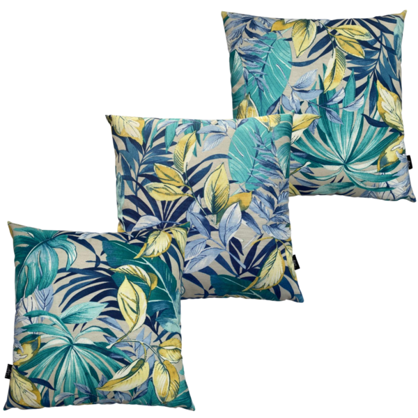 Kit 3 Almofadas Impermeável Antimofo Antiácaro Folhagens Azul