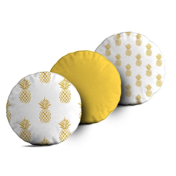 Kit 3 Almofadas Redondas Abacaxi Branco Único