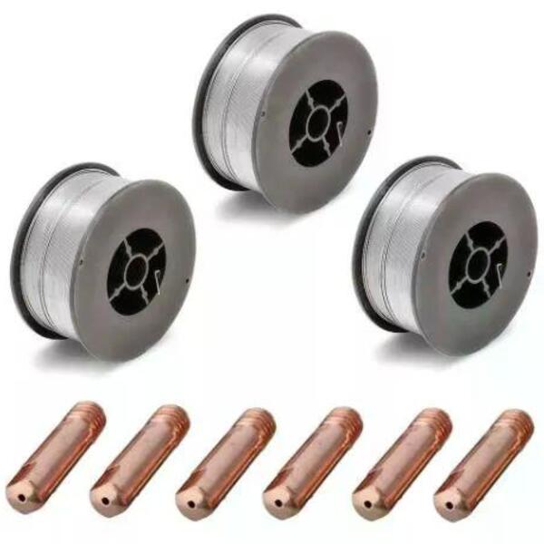 Kit - 3 Arame Mig Uso Sem Gás 0,9mm - 1kg + 6 Bico De Contato