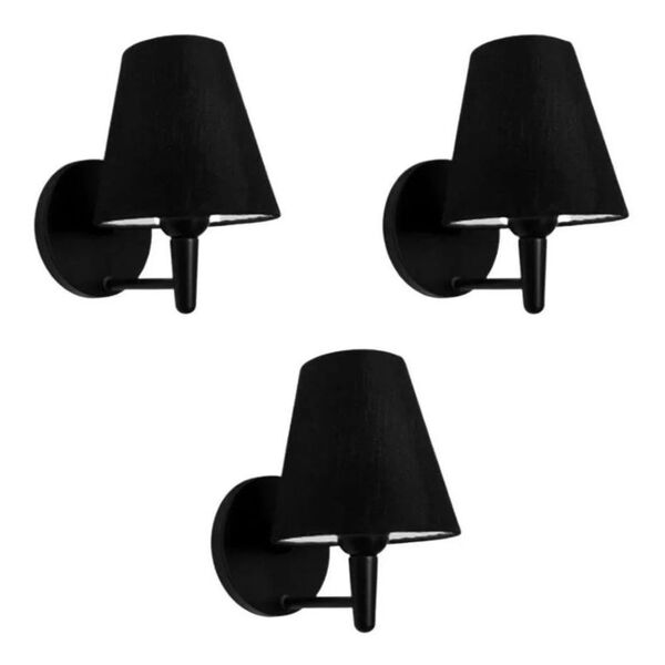 Kit/3 Arandela Cone Md-2004 Base Preto Cúpula Em Tecido 14/14