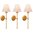 Kit 3 Arandelas Cúpula Tecido Algodão Interruptor Dourado