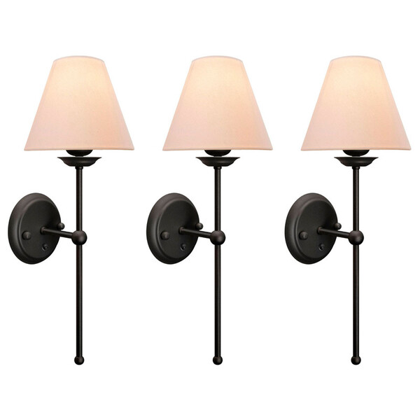 Kit 3 Arandelas Cúpula Tecido Algodão Interruptor Hall Preto