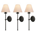 Kit 3 Arandelas De Parede Cúpula Tecido Algodão Sala Preto