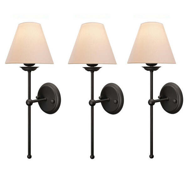 Kit 3 Arandelas De Parede Cúpula Tecido Algodão Sala Preto