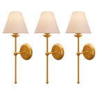 Kit 3 Arandelas Luminária Cúpula Tecido Algodão Dourado