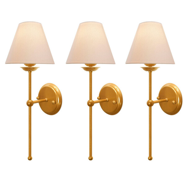 Kit 3 Arandelas Luminária Cúpula Tecido Algodão Dourado