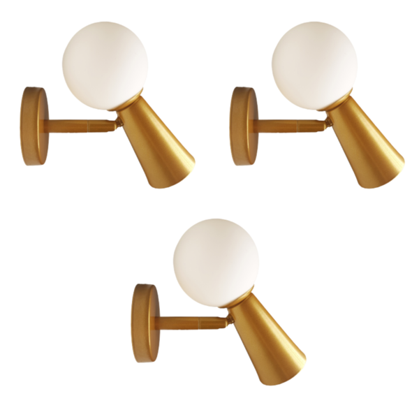 Kit 3 Arandelas Luminária Parede Globo Articulada Dourado