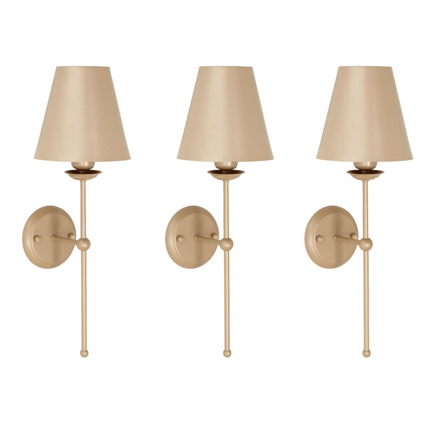 Kit 3 Arandelas Luminária Tocheiro Cúpula Metal Champagne