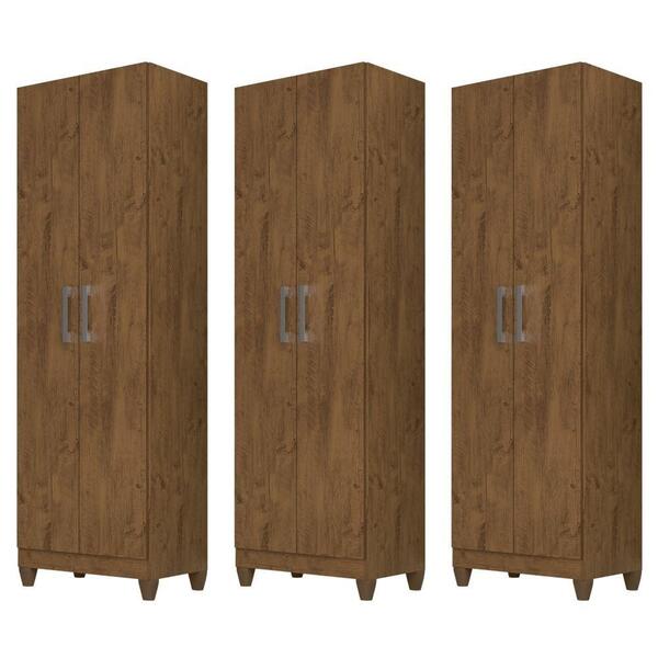 Kit 3 Armários Organizadores Multiuso Íris 2 Portas Castanho