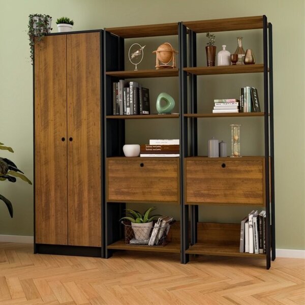 Kit 3 Armários Para Escritório Com Armário Alto E 2 Estantes