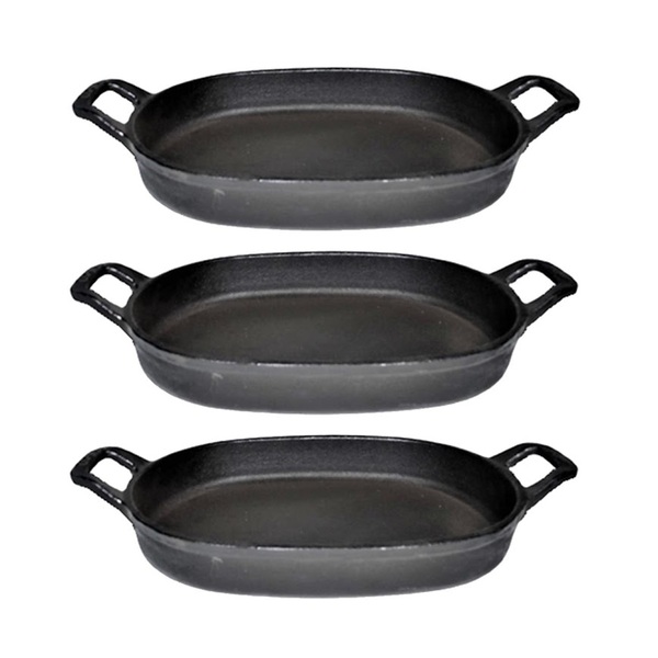 Kit 3 Assadeira De Ferro Lisa Oval Alça Ferro St 35x24cm