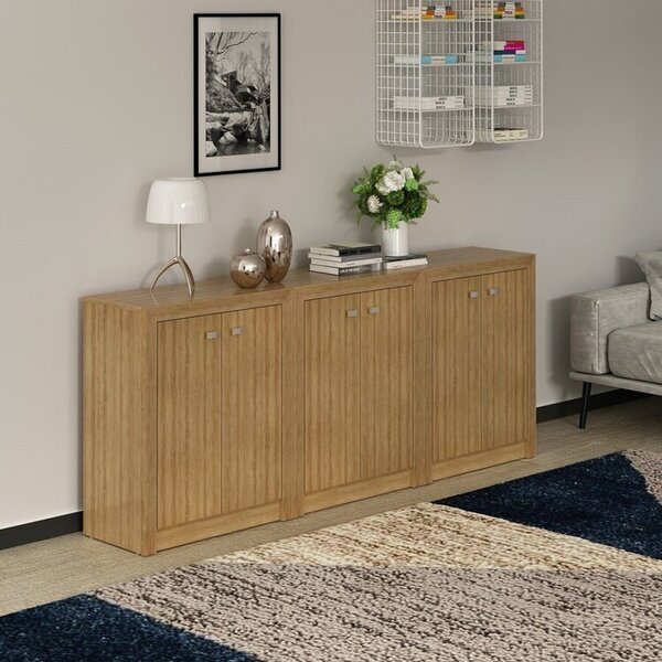 Kit 3 Balcões Me4103 Com 6 Portas E Prateleira 74,5cmx180cm A