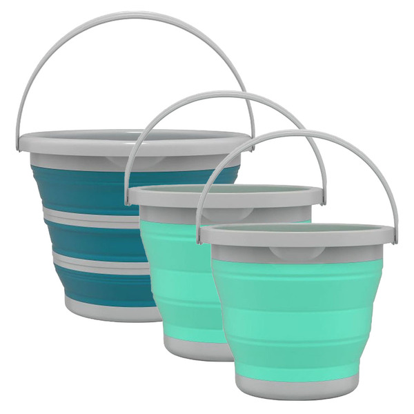 Kit 3 Baldes Retrátil De Silicone Flexível Plástico Prático E