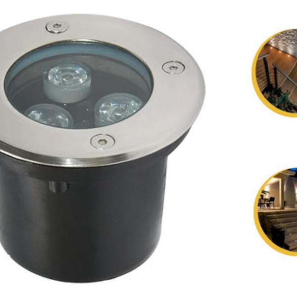 Kit 3 Balizador Led 3w Spot Solo Piso Jardim Quente Ip67  - P