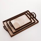 Kit 3 Bandejas Decorativas Abstrata Tons De Bege Marrom