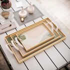 Kit 3 Bandejas Decorativas Abstrato E Folhas Verde Clara