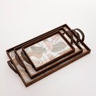 Kit 3 Bandejas Decorativas Abstrato E Ramos Marrom