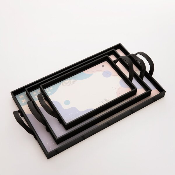 Kit 3 Bandejas Decorativas Abstrato Preta