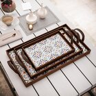 Kit 3 Bandejas Decorativas Azulejo Português Marrom