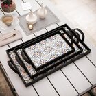 Kit 3 Bandejas Decorativas Azulejo Português Preta