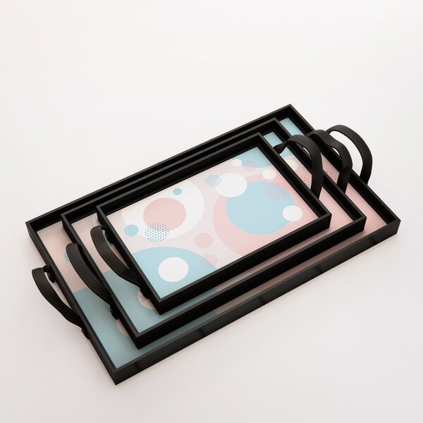 Kit 3 Bandejas Decorativas Bolas Coloridas Preta