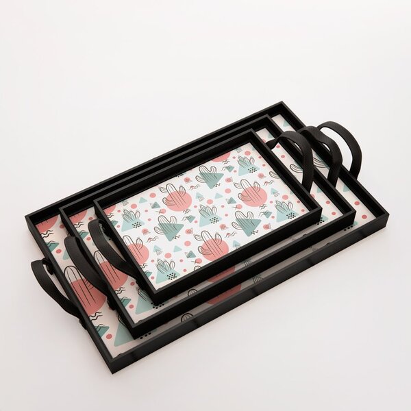 Kit 3 Bandejas Decorativas Cacto Mandacarú Preta