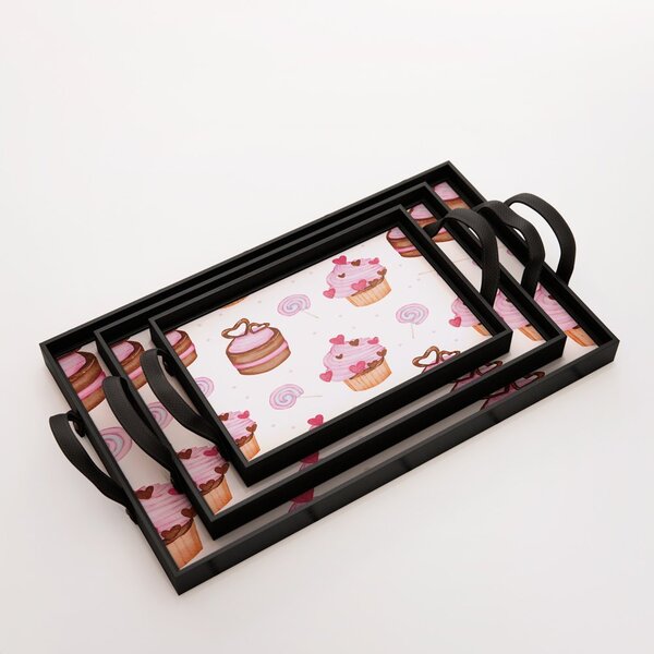 Kit 3 Bandejas Decorativas Cupcake Preta