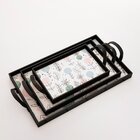 Kit 3 Bandejas Decorativas Folhas Abstrata Preta