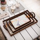 Kit 3 Bandejas Decorativas Folhas Verde Marrom