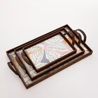 Kit 3 Bandejas Decorativas Folhas Verde Marrom