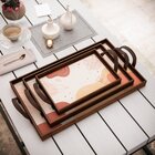 Kit 3 Bandejas Decorativas Montanhas E Folhas Marrom