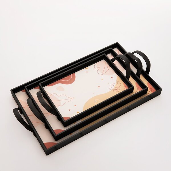 Kit 3 Bandejas Decorativas Montanhas E Folhas Preta