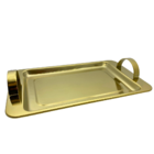 Kit 3 Bandejas Inox Dourado Retangular Fineza