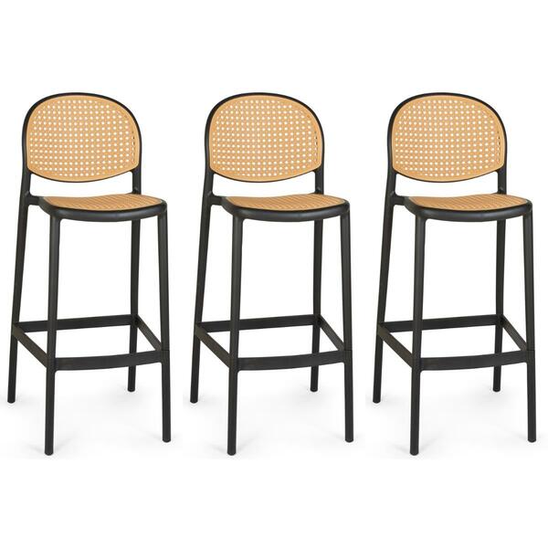 Kit 3 Banqueta Alta Com Encosto Roma Em Polipropileno Cozinha