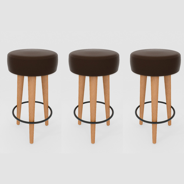 Kit 3 Banqueta Alta Cozinha 70cm Estofada Marrom Café Madeira