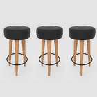 Kit 3 Banqueta Alta Cozinha 70cm Estofada Preto Madeira Maciç