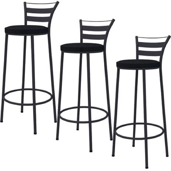 Kit 3 Banqueta Alta Dubai Preto Fosco Fabone Móveis - Preto
