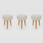 Kit 3 Banqueta Baixa Cozinha 48cm Estofada Off-white Madeira