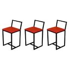 Kit 3 Banqueta Baixa Para Cozinha Preta Industrial Assento Es