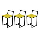 Kit 3 Banqueta Baixa Para Cozinha Preta Industrial Assento Es