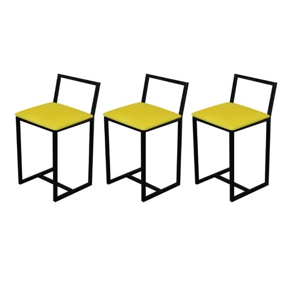Kit 3 Banqueta Baixa Para Cozinha Preta Industrial Assento Es