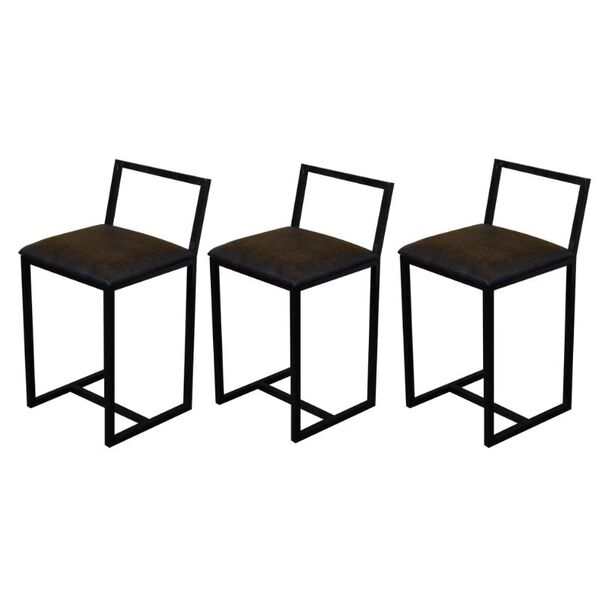 Kit 3 Banqueta Baixa Para Cozinha Preta Industrial Assento Es