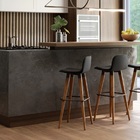 Kit 3 Banqueta Banco Alto Linea Com Encosto Tecido Linho Preto