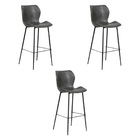 Kit 3 Banqueta Base Aço Fixa Naboo Pu Cinza Chumbo G56 - Gran