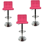 Kit 3 Banqueta Gomos Base Giratoria Cromada Altura Regulavel