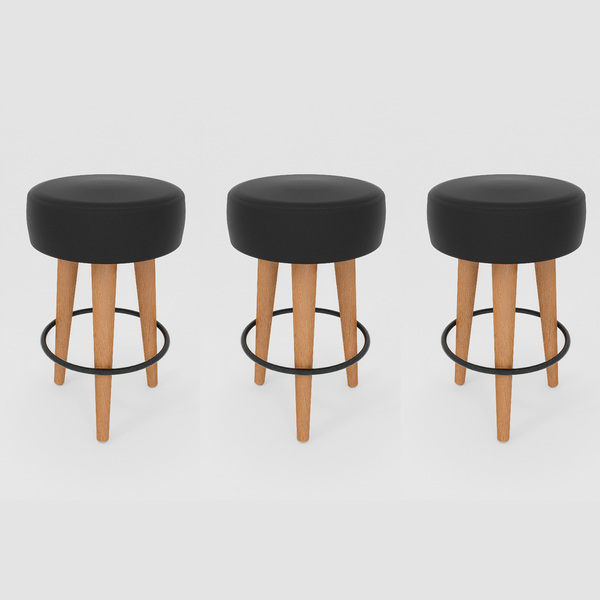 Kit 3 Banqueta Média Cozinha 60cm Estofada Preto Madeira Maci