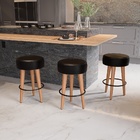 Kit 3 Banqueta Média Cozinha 60cm Estofada Preto Madeira Maci