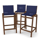 Kit 3 Banquetas Alta Bancada Alumínio Marrom Tela Azul