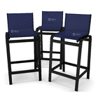 Kit 3 Banquetas Alta Bancada Alumínio Preto Tela Azul