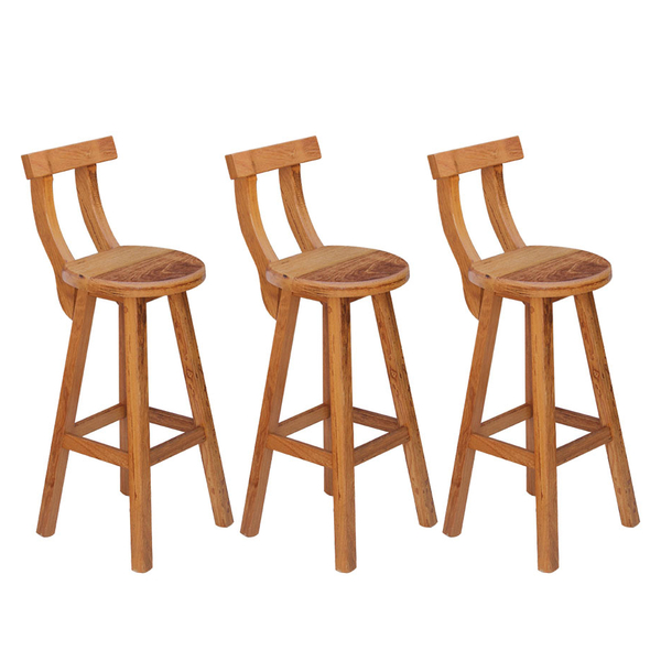 Kit 3 Banquetas Alta Com Encosto Madeira Maciça - Natural